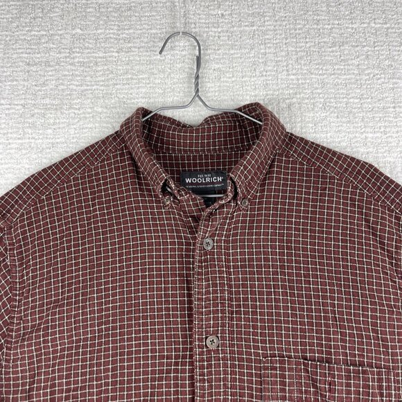 Woolrich Flannel Shirt Mens M Dark Red Plaid Lumberjack Hike Hunt Camp - Picture 2 of 16